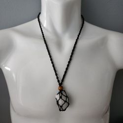 White King Quartz Crystal Pendant – Adjustable Cord Necklace, Raw Stone for Energy Amplification & Clarity


