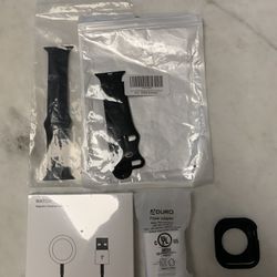 New Apple Watch charger, New USB adapter, 2 New straps and used spigen armor case