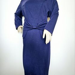 NWT CEASIKERY Long Sleeve Bow Knot Peplum Dress Violet Blue XL 14 Stretch