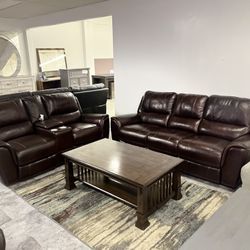 Leather Burgundy Sofa & Loveseat Dual Power Recliner With Usb Ports - BLACK FRIDAY SALE 🔥🔥🔥