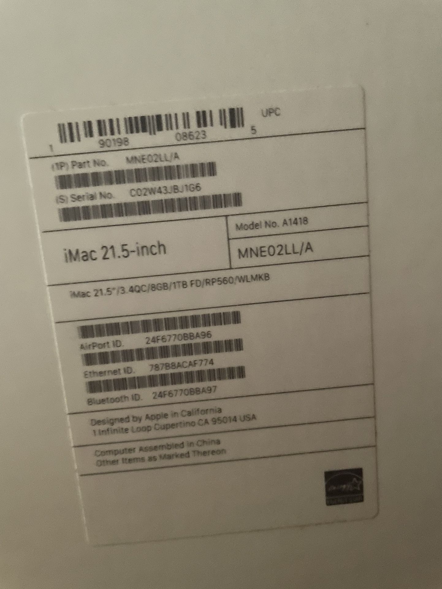 I Mac 21.5 2017
