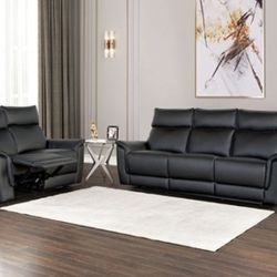 Brand New Black Leather Reclining Sofa & Loveseat 