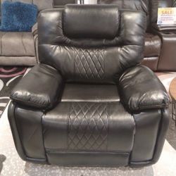 Spring clearance sale. Santiago black leather recliner $399. Easy finance option. Same-day delivery.