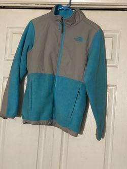 Girls North Face Zip Up blue and gray 