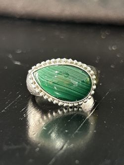 Vintage Ring Size 8.75 Silver China 925 Green Signed KN Malachite Tear Drop Large QVC