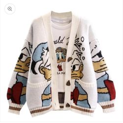 EMPORIUM-ALLURE Disney Donald Duck Retro Character Jacquard Sweater Multi Color Comfy Button Up Lightweight Knitted Cardigan/ Sweater - Size Medium🌟 