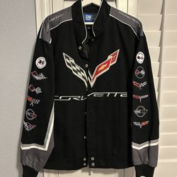 VTG BOHO 1990s GM JEFF HAMILTON CORVETTE EMBROIDERED BUTTON UP JACKET SIZE XL