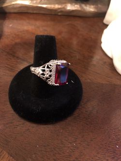 New Red Stone Silver Ring Size 8