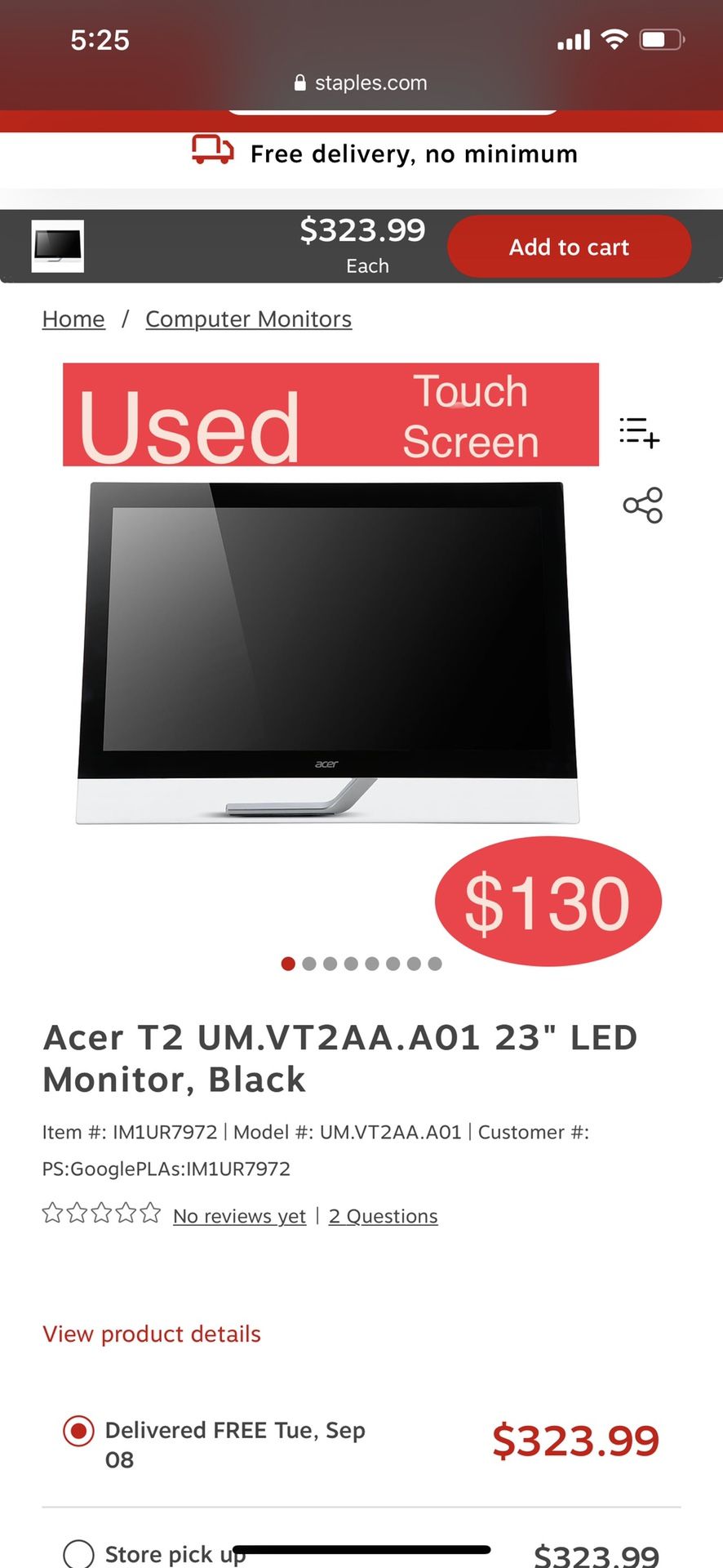 Acer Touch Screen Monitor - Excellent Used Condition