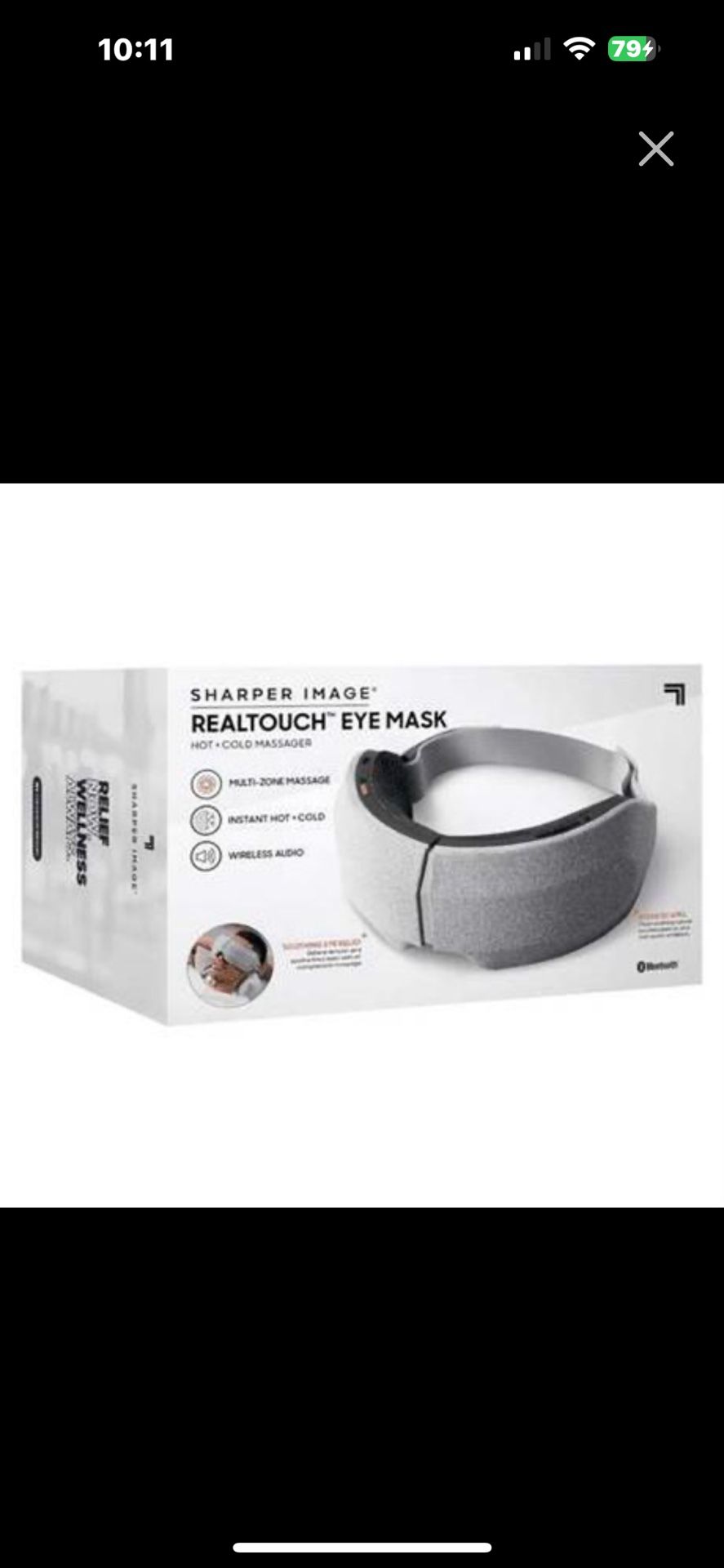 Sharper Image RealTouch Eye Mask Massager Hot and Cold + Bluetooth-Grey.
