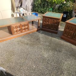 Vintage Marble Top Coffee Table & End Table Set