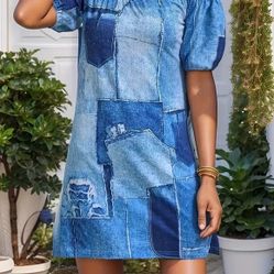 Off Shoulder Dress Faux Denim Look