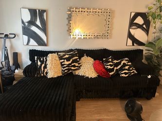 Corduroy Black  Plush Sectional Sofa