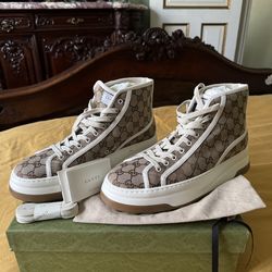💯 Authentic New Men’s Gucci TENNIS 1977 TRECK HIGH GG JACQUARD SNEAKER Size 10.5