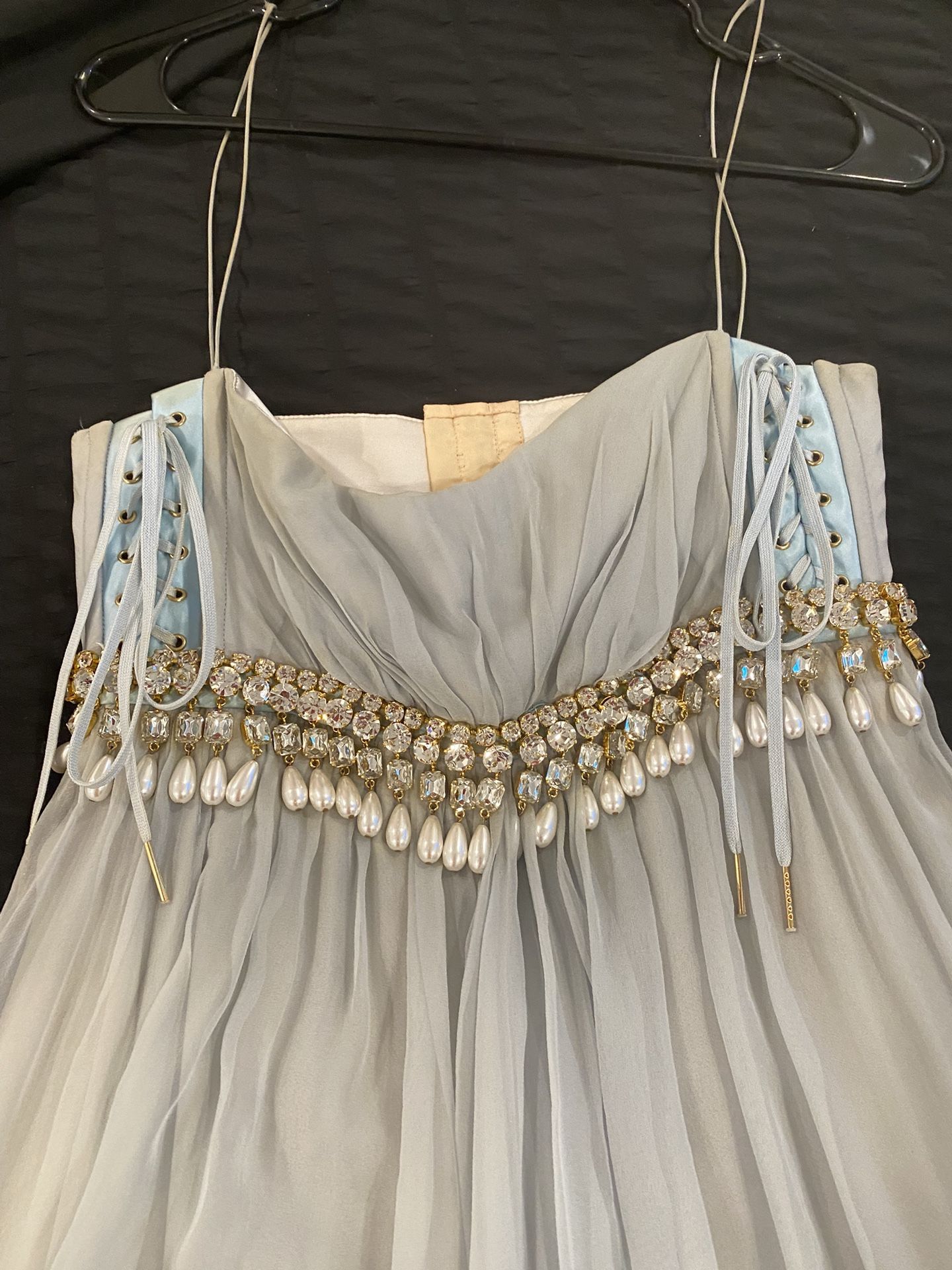 Dolce Gabbana Silk Swarovski Corset Dress Light Blue