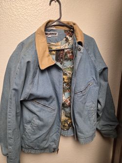 Vintage LAND ROVER Lined Denim Bomber Jacket Collared Men’s Size LHong Kong