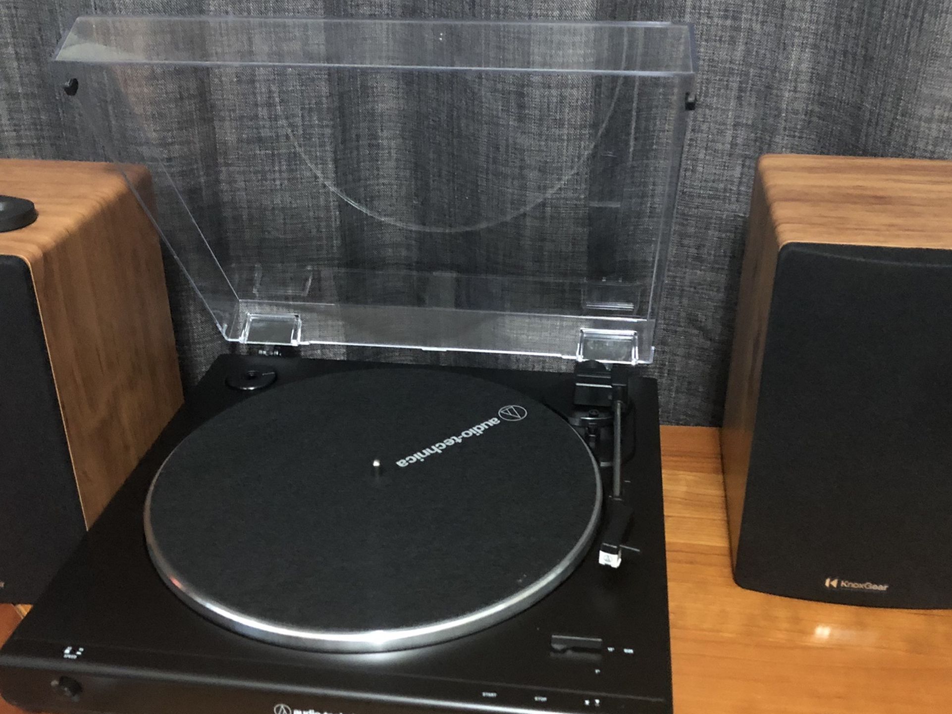 AudioTechnica ATLP60X Turntable Black with Knox Gear Bluetooth Speakers Pair - Brand New Wrapped In Box And Plastic Cover