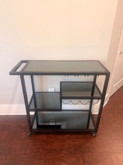 Modern Black Glass Bar Cart / Wine Cart