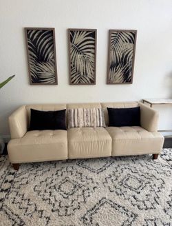 Cream Leather Sofa and Loveseat Set