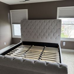 Tufted King Bed Frame With Slats