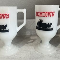 Boomtown Casino Vintage Milk Glass Mugs