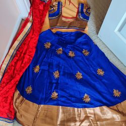 💙✨ Stunning Royal Blue Lehenga Choli Set with Red Dupatta 💛🌸 — Used Once, Like New!