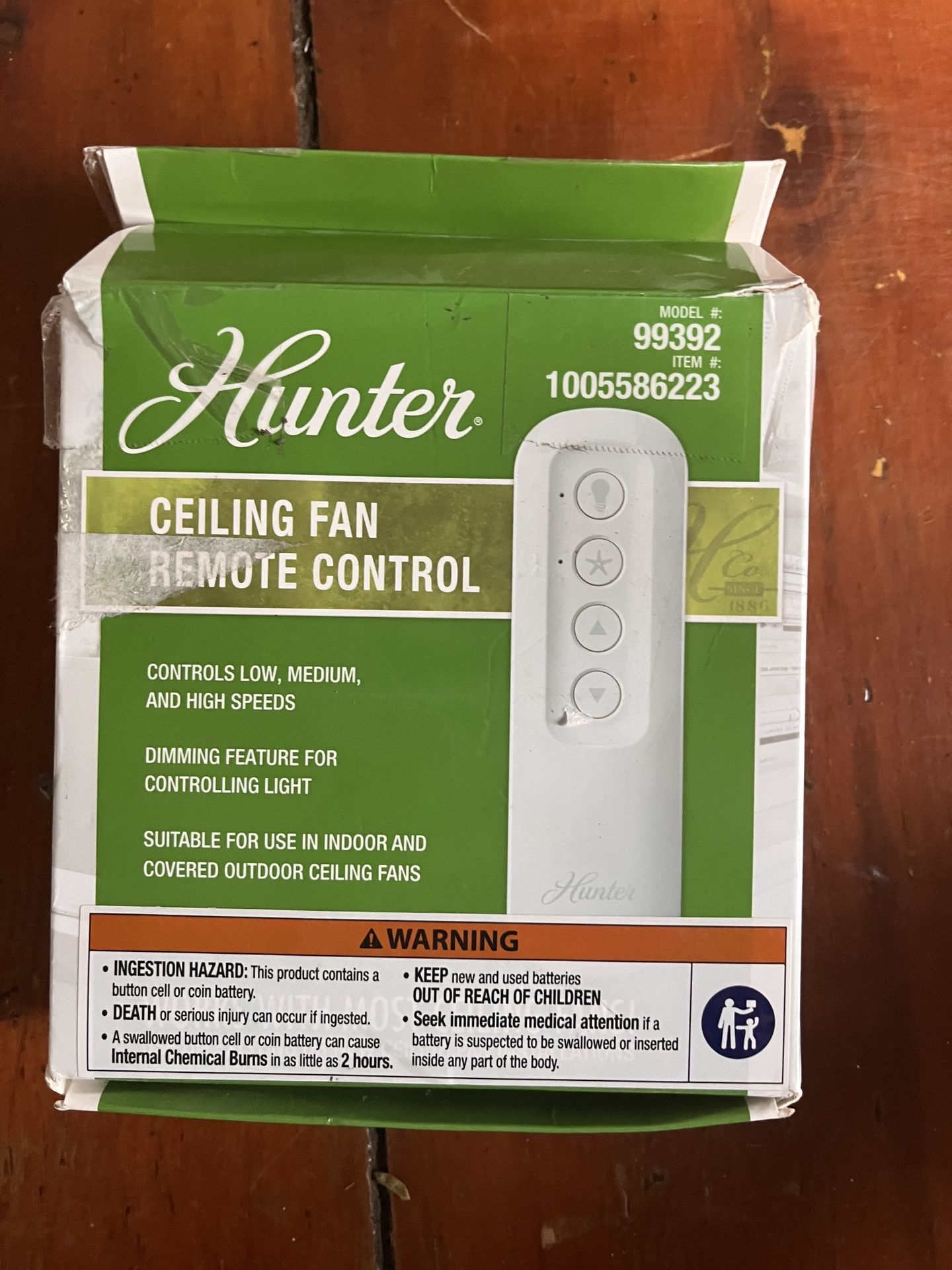 Hunter Universal 3 Speed Damp Rated Ceiling Fan Handheld Remote Control White.