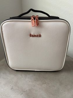 White and Rose Gold Travel Makeup Case Organizer - Vegan Leather