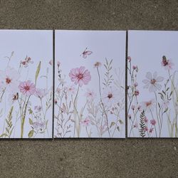 Floral Canvas Wall Art Set of 3 - NEW