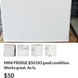 MINI FRIDGE $50.00. Works GREAT. As Is.