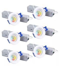 6-Pack 5CCT 2" Gimbal LED Recessed Light with J-Box, Anti-Glare Deep Baffle