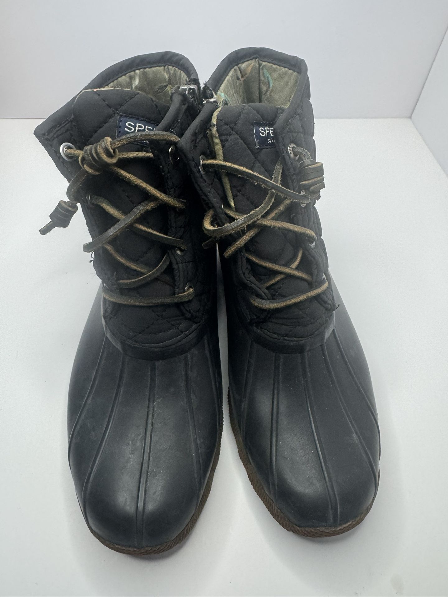 Sperry Saltwater Black Quilted Duck Boots Size 6M