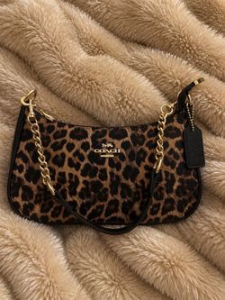 Coach Leopard Print Shoulder Bag Black & Brown