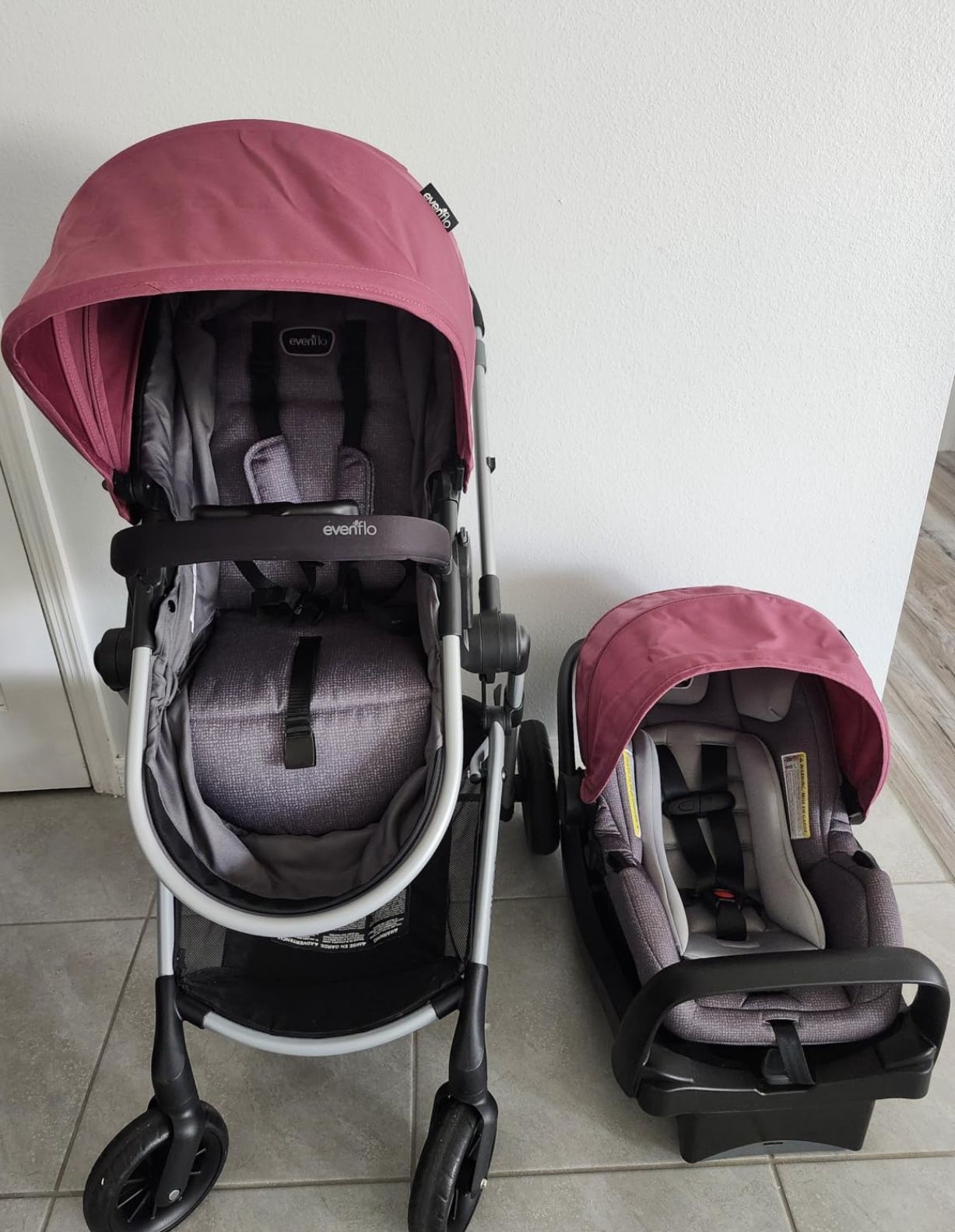 Evenflo Pivot Modular Travel System with LiteMax Infant Car Seat (Dusty Rose Pink)