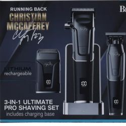 Brookstone Christian McCaffrey Special Edition, 3-in-1 Cordless Rechargeable Pro Shaving Kit Includes Men's Electric Shaver, Trimmer, and Clipper