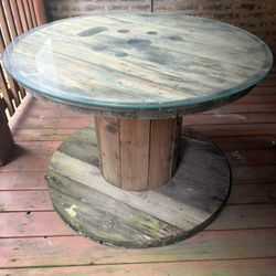 Industrial Spool Table With Glass Top