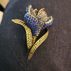 HEIDI DAUS Flowing Flower Pin Brooch, Pave Crystals and Antique Brass Tone

