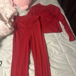 Red outfit flared leggings red crop top