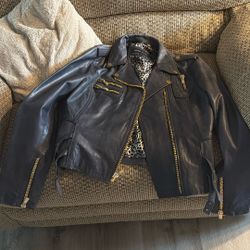 2000’s Vintage Black Rivet Leather Jacket, REAL Leather Jacket