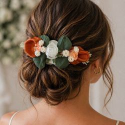 Burnt Orange Floral Hair Clip