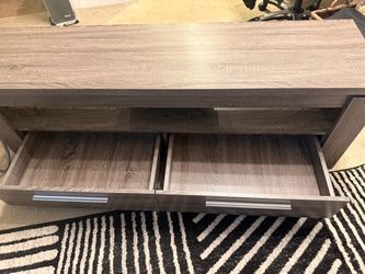 Gray Wood-Grain TV Stand with Two Drawers