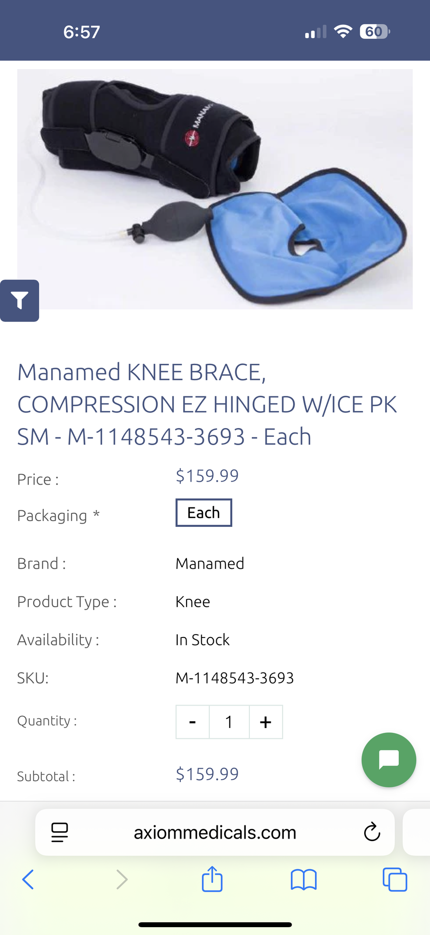 Manamed Knee Brace adjustable with ice packs