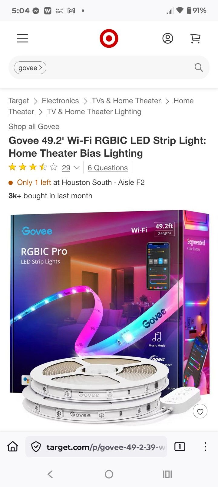 RGBIC Pro LED Strip Lights Wi-Fi 49.2 ft