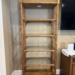 2-Bamboo & Glass Lighted Bookshelves