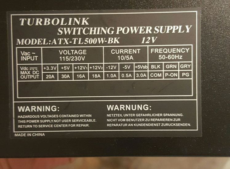 Turbolink Atx tl500W bk 12v psu
