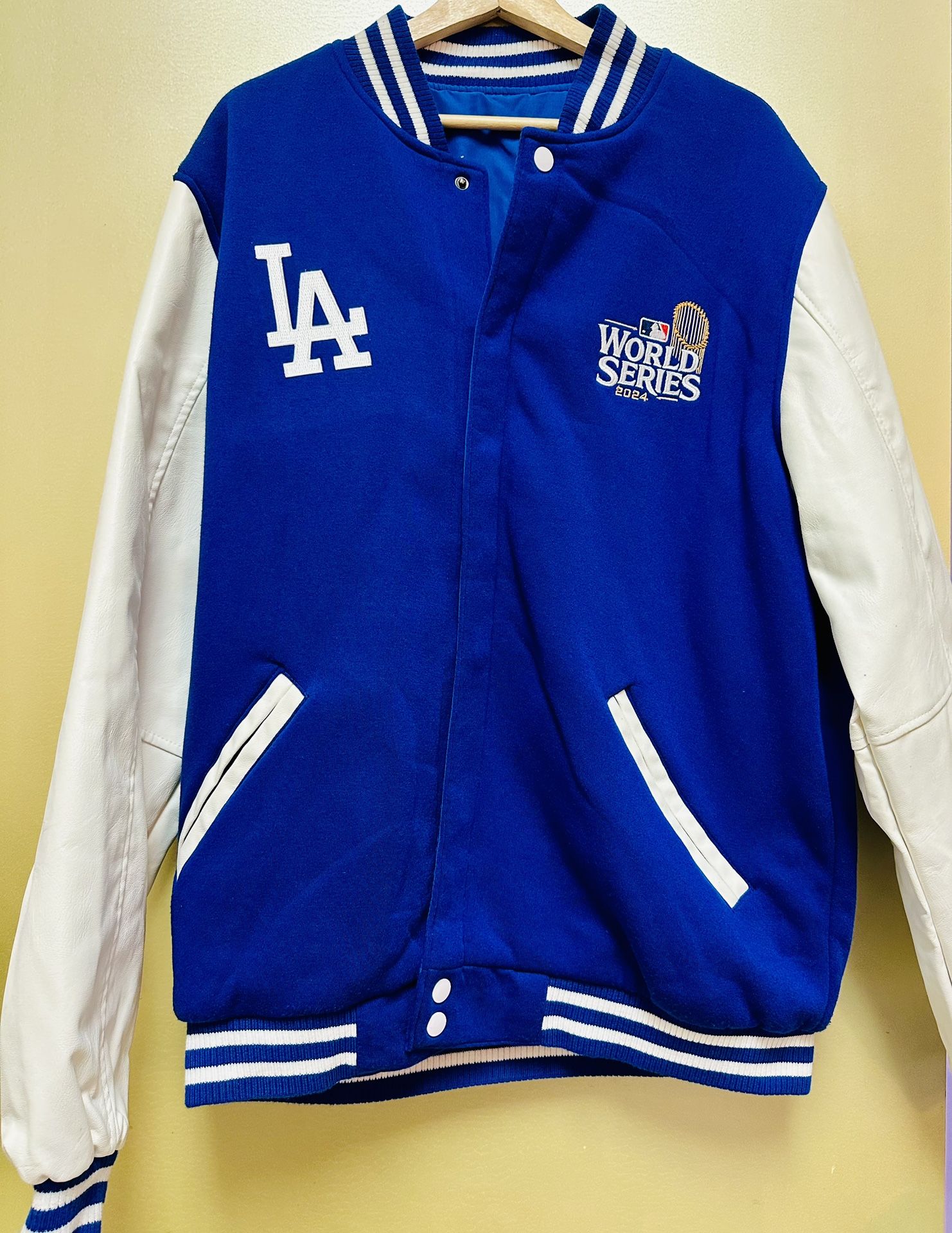 Men's Los Angeles Dodgers JH Design Royal Reversible Fleece Jacket with Faux Leather Sleeves