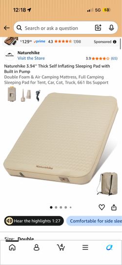 Thick Self Inflating Sleeping Pad with Built in P
