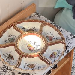 Mid-Century White&Gold Kutani porcelain sweet meat tray of seven