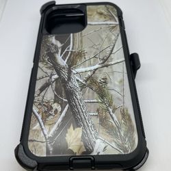 For iPhone 13 Pro Max Black Tree Camouflage Belt Clíp Case 
