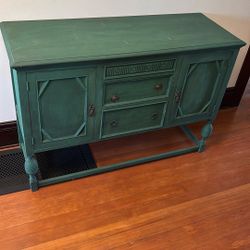 Antique Green With Walnut Inside Buffet Entryway Console Table 